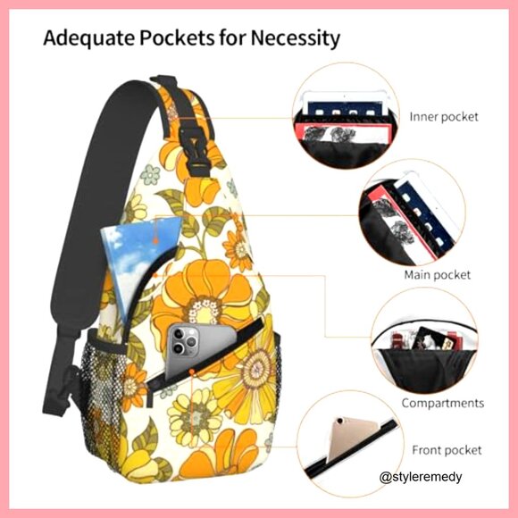 Retro Floral Sling Backpack Daypack Adjustable Strap 15.3\